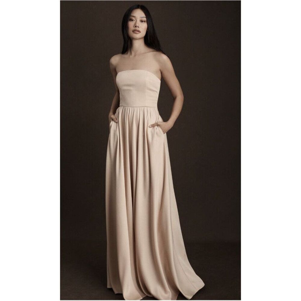 BHLDN Elsie Satin A-line Gown Sz 16W Oyster Color $248 Bridesmaids Pockets